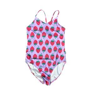 Quince Girls Strawberries Print One Piece Swimsuit Size 10